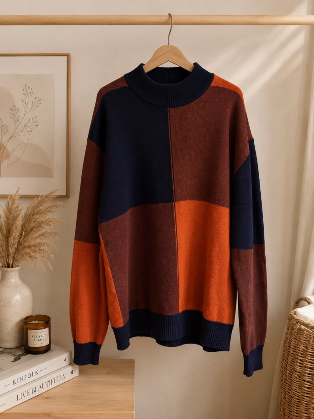 Lanzino Men's Geometric Colorblock Mock Neck Knit Sweater 3XL Big & Tall Pullove - Picture 3 of 3